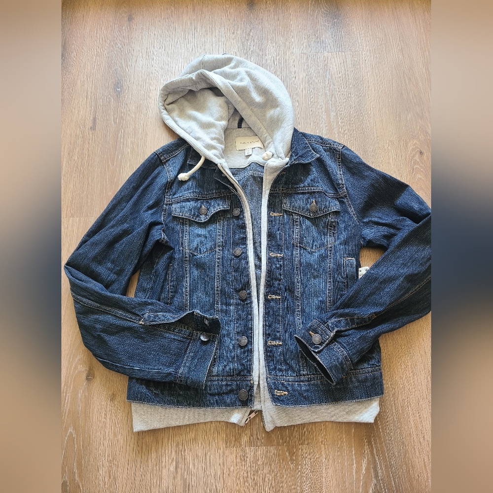 Sun & Stone Denim Jacket With Hood Mens Size Medium New With Tags
